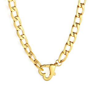Wholesale 18K Gold-Plated Heart Cuban Chain Necklace Hypoallergenic Steel/Gold