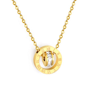 Diamond-set design necklace engraved with Roman numerals, gold