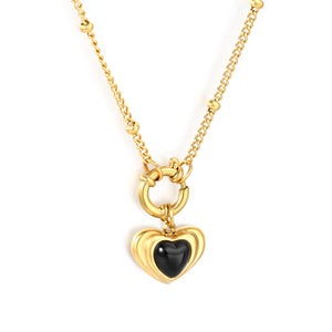 2.0mm Side-Mounted Bead Chain 40cm Necklace Heart-Shaped Adhesive Black Agate Gold