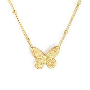 Butterfly design cast-craft necklace with beads, gold