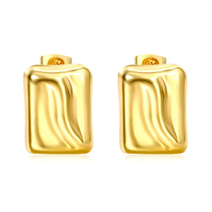 13*17.5mm concave rectangle stud earrings gold color