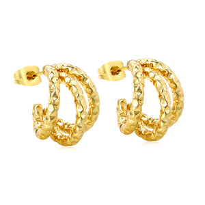 13*16.6mm three lines C-shaped earrings gold color