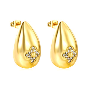 16*24.5mm drop flower white diamond stud earrings gold color