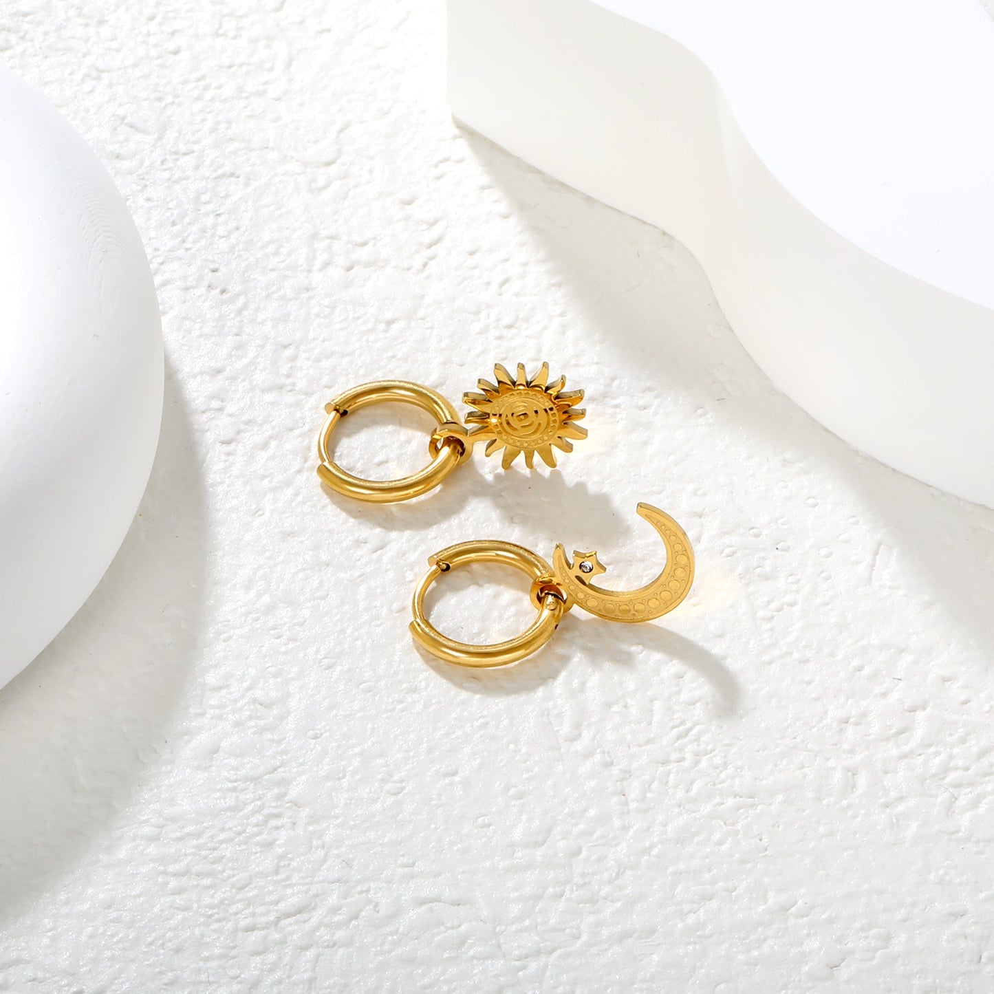 Sun & Moon Asymmetrical Earrings, Gold asonjewelry