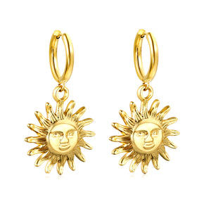 2.0*Inside 10mm earrings + diameter 19mm sun pendant earrings Gold color