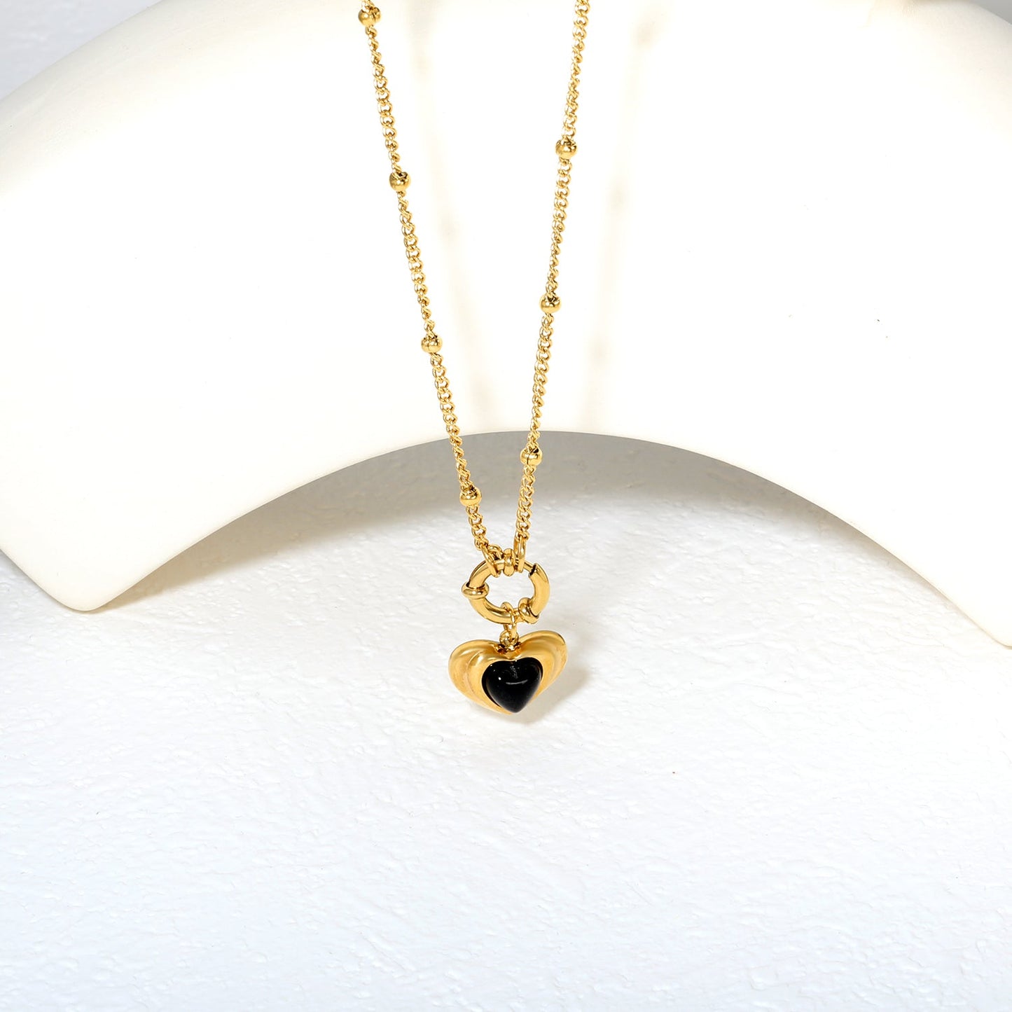 2.0mm Side-Mounted Bead Chain 40cm Necklace Heart-Shaped Adhesive Black Agate Gold asonjewelry