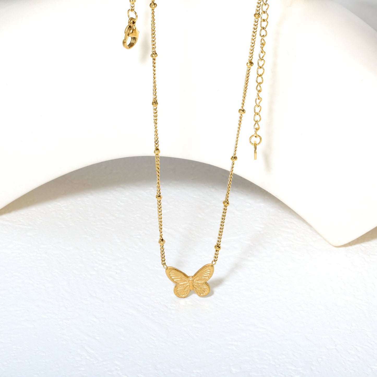 Butterfly design cast-craft necklace with beads, gold asonjewelry