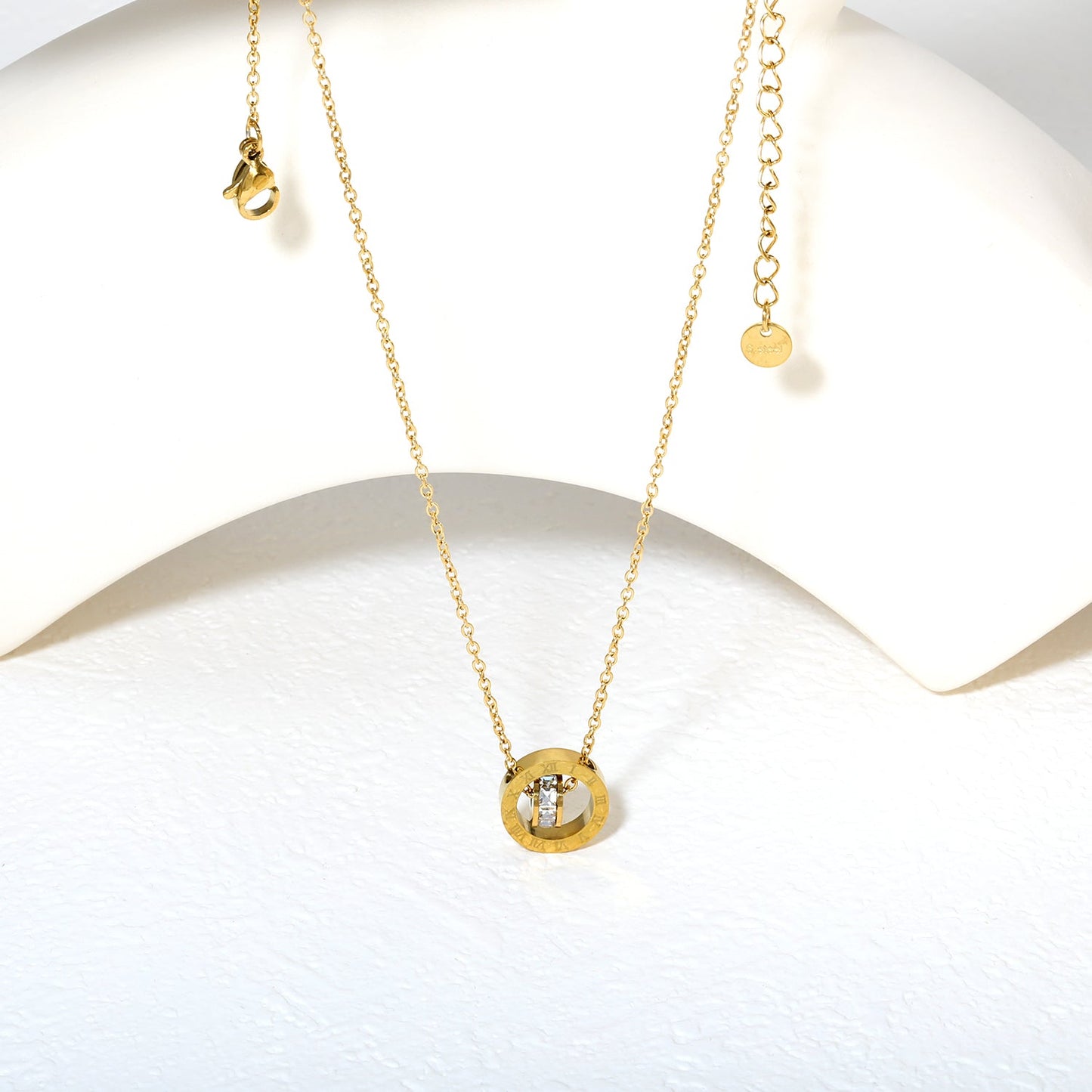 Diamond-set design necklace engraved with Roman numerals, gold asonjewelry