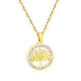 20.2mm Round Hollow Tree Sticky Diamond Pendant 45cm Necklace Golden