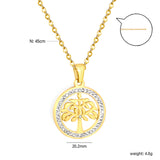 20.2mm Round Hollow Tree Sticky Diamond Pendant 45cm Necklace Golden