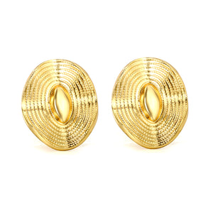 19*23.5mm oval shaped wavy piece stud earrings gold color