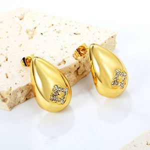 16*24.5mm drop flower white diamond stud earrings gold color