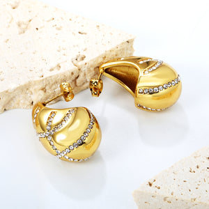 15.3*29mm teardrop crossover white diamond stud earrings gold color