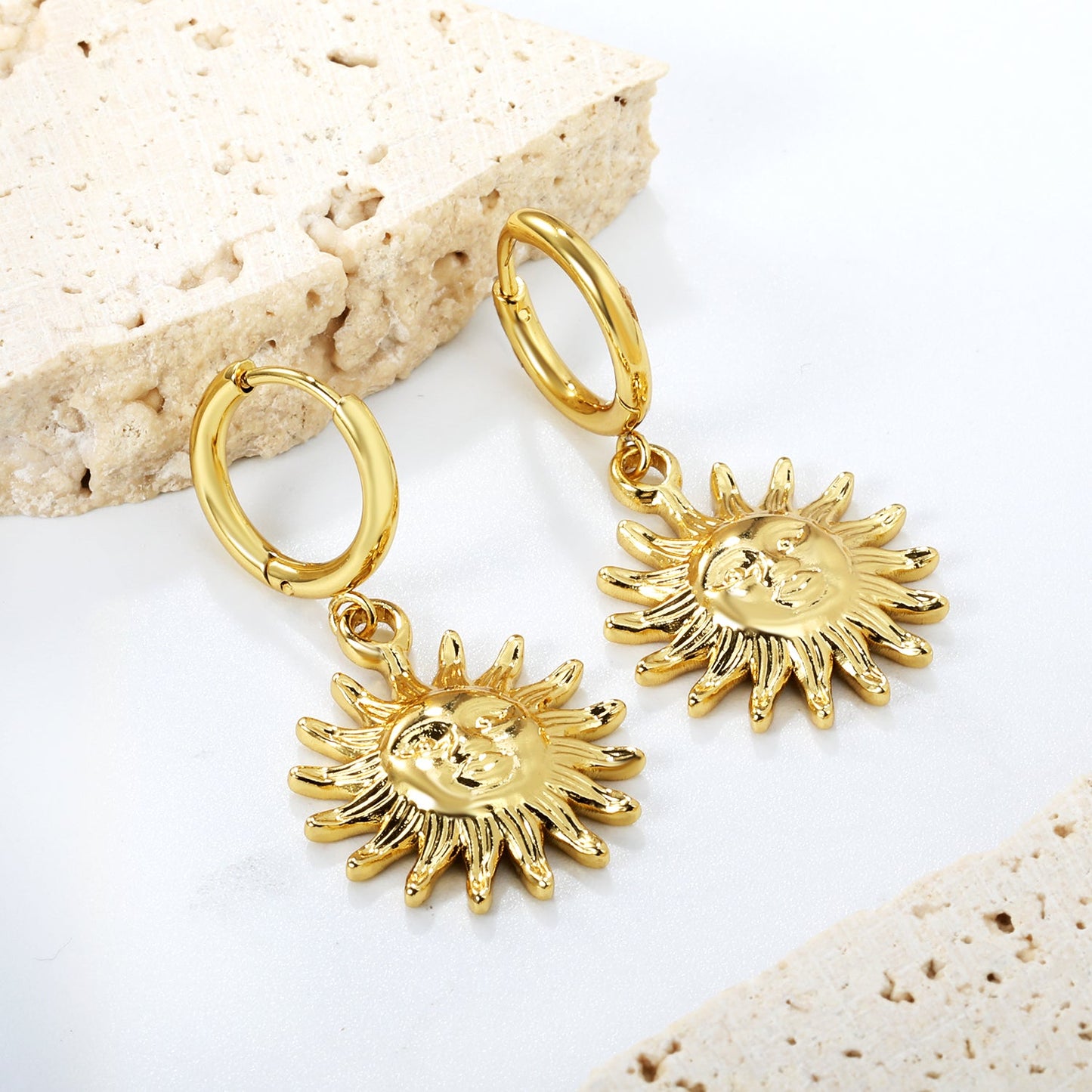2.0*Inside 10mm earrings + diameter 19mm sun pendant earrings Gold color asonjewelry