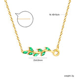 23*5.8mm Leaf with Green Zirconia Pendant 0.3 Cross Chain*40+5cm+6mm Round Plaque Necklace Golden