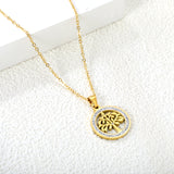 20.2mm Round Hollow Tree Sticky Diamond Pendant 45cm Necklace Golden