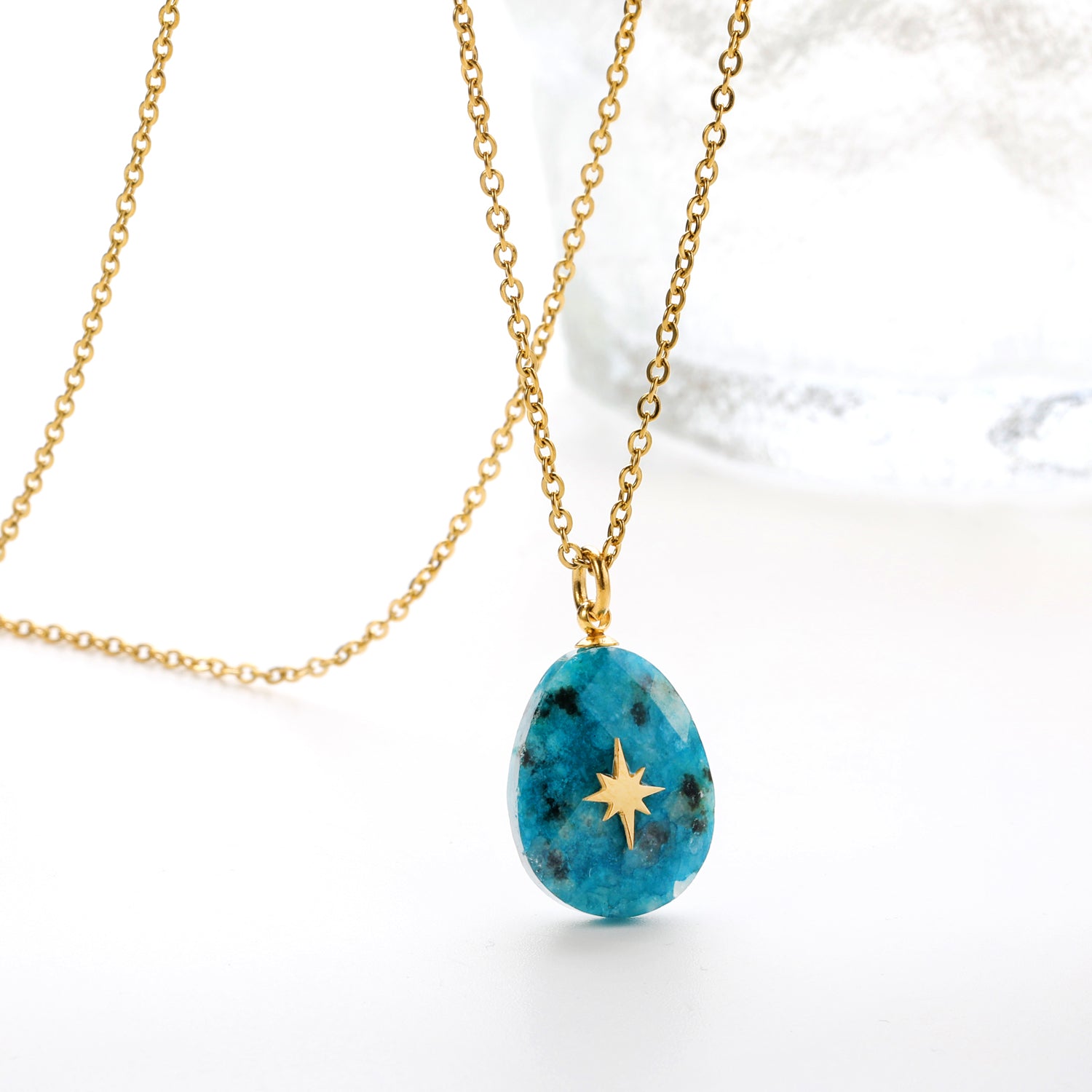 Aquamarine teardrop shaped stone with gold octopus pendant 13.4*18.8mm Necklace 40+5cm Gold color asonjewelry