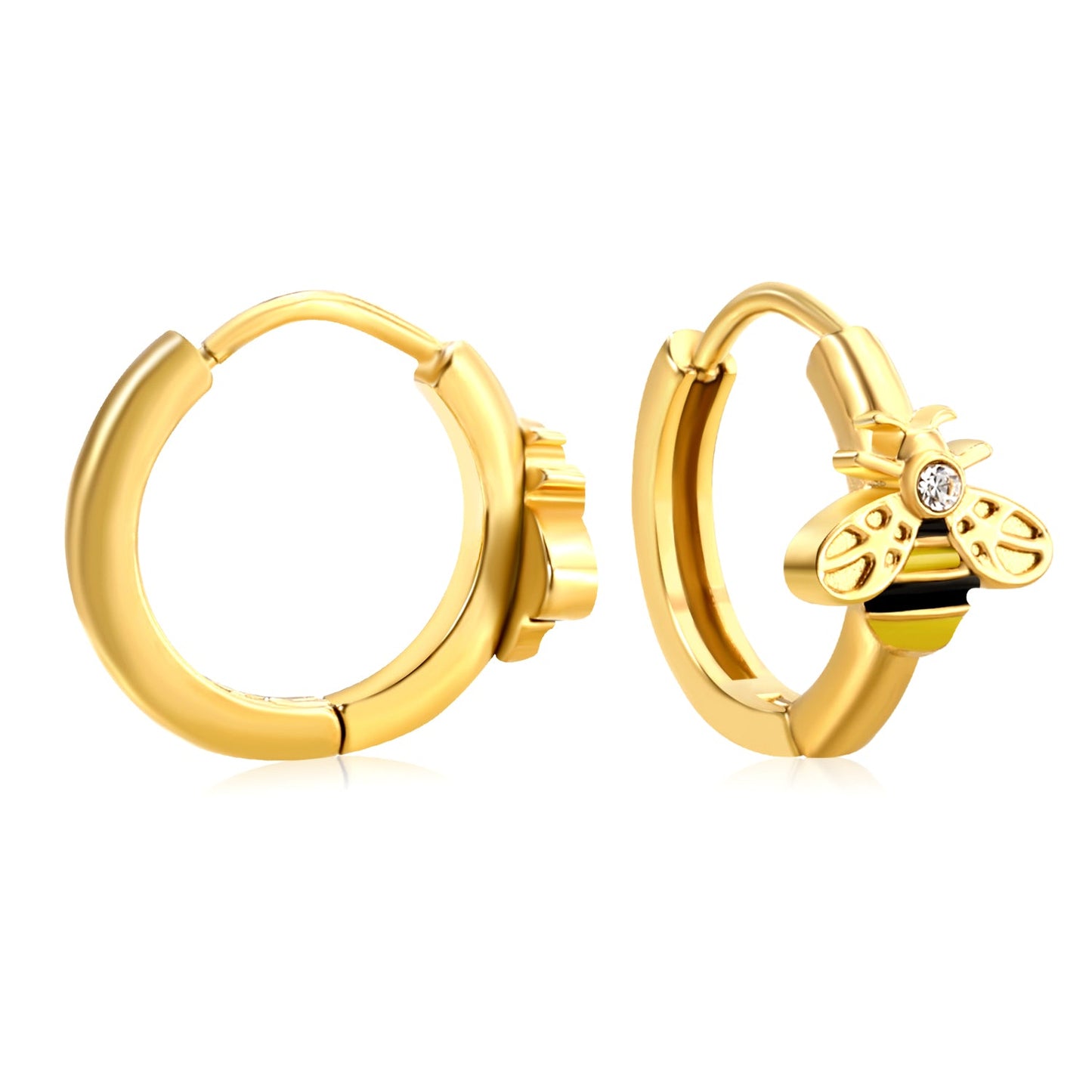 8 x 6.7mm Bee with White Czech Crystal Earring Hook 2.2 x Inner Diameter 10mm Earring Gold asonjewelry