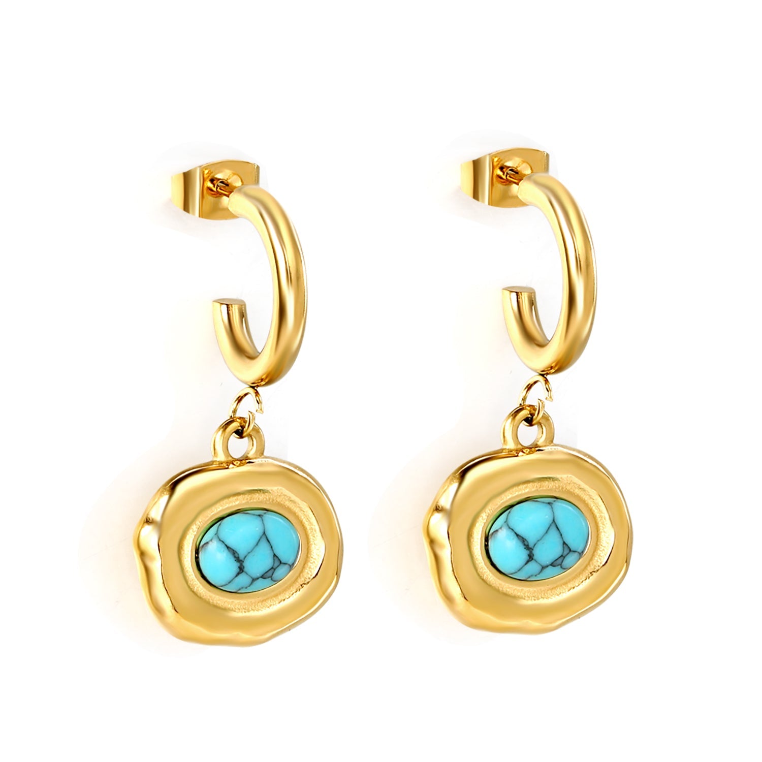 C-Shape + Oval Shaped with Oval Blue Turquoise Earrings 16.5*30mm asonjewelry