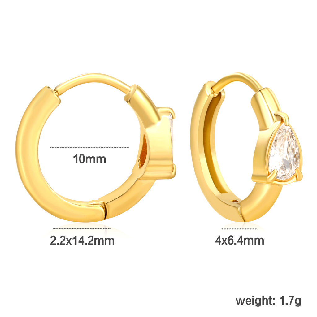 4.8*6.4-6.8mm teardrop shaped three claw white zirconium earrings 2.2-2.5*inner diameter 10-11mm steel color/golden color