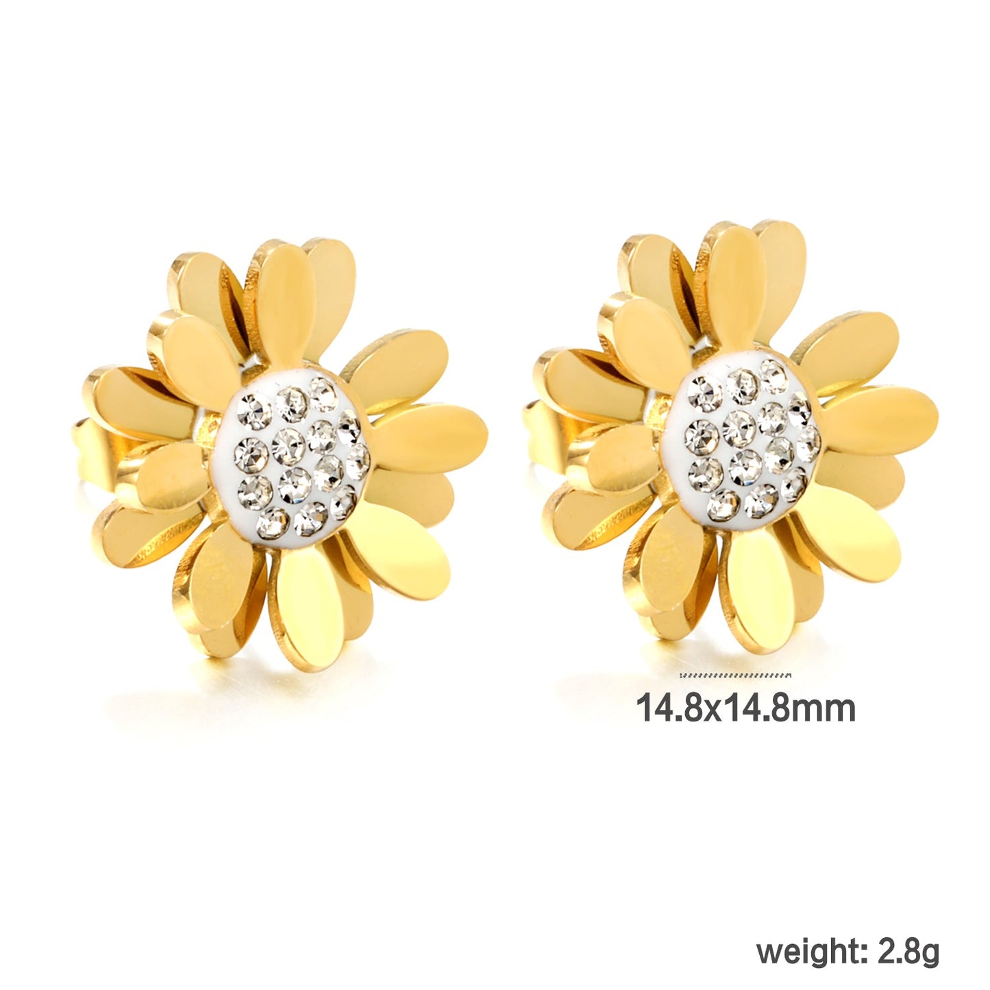 Daisy with White Clay White Diamond Earrings 14.8*14.8mm Gold Color asonjewelry