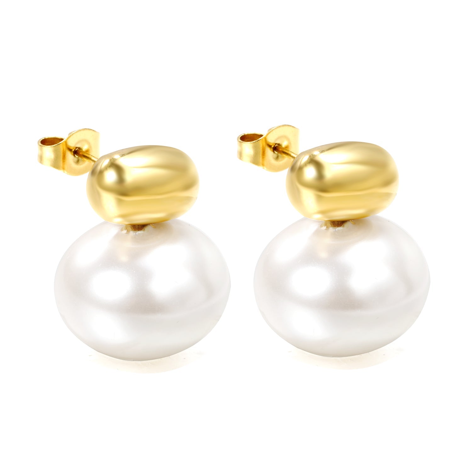 10.6*6.5mm Hollow Cylinder with Flat Round White Pearl Earrings 16.2*12.2mm asonjewelry