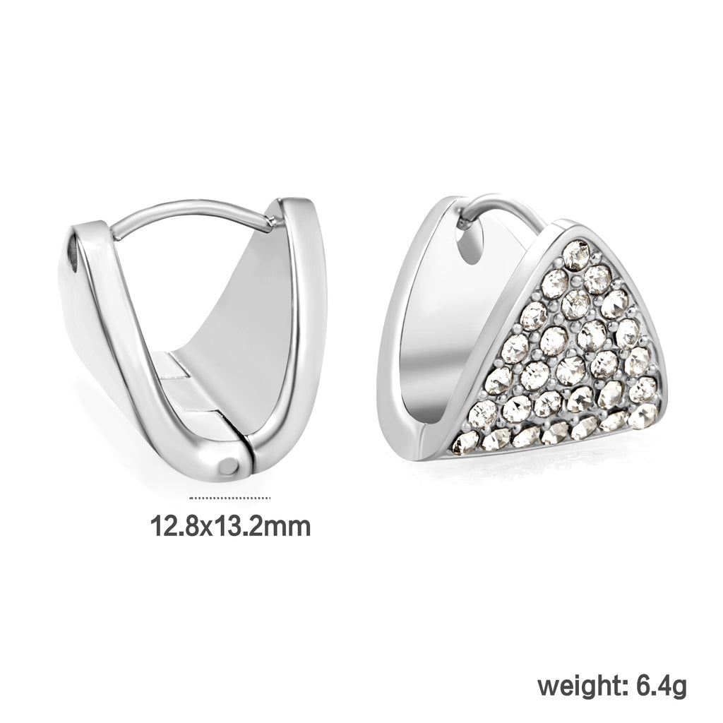 12.8*13.2mm triangle dumplings with white diamonds earrings steel color / gold color