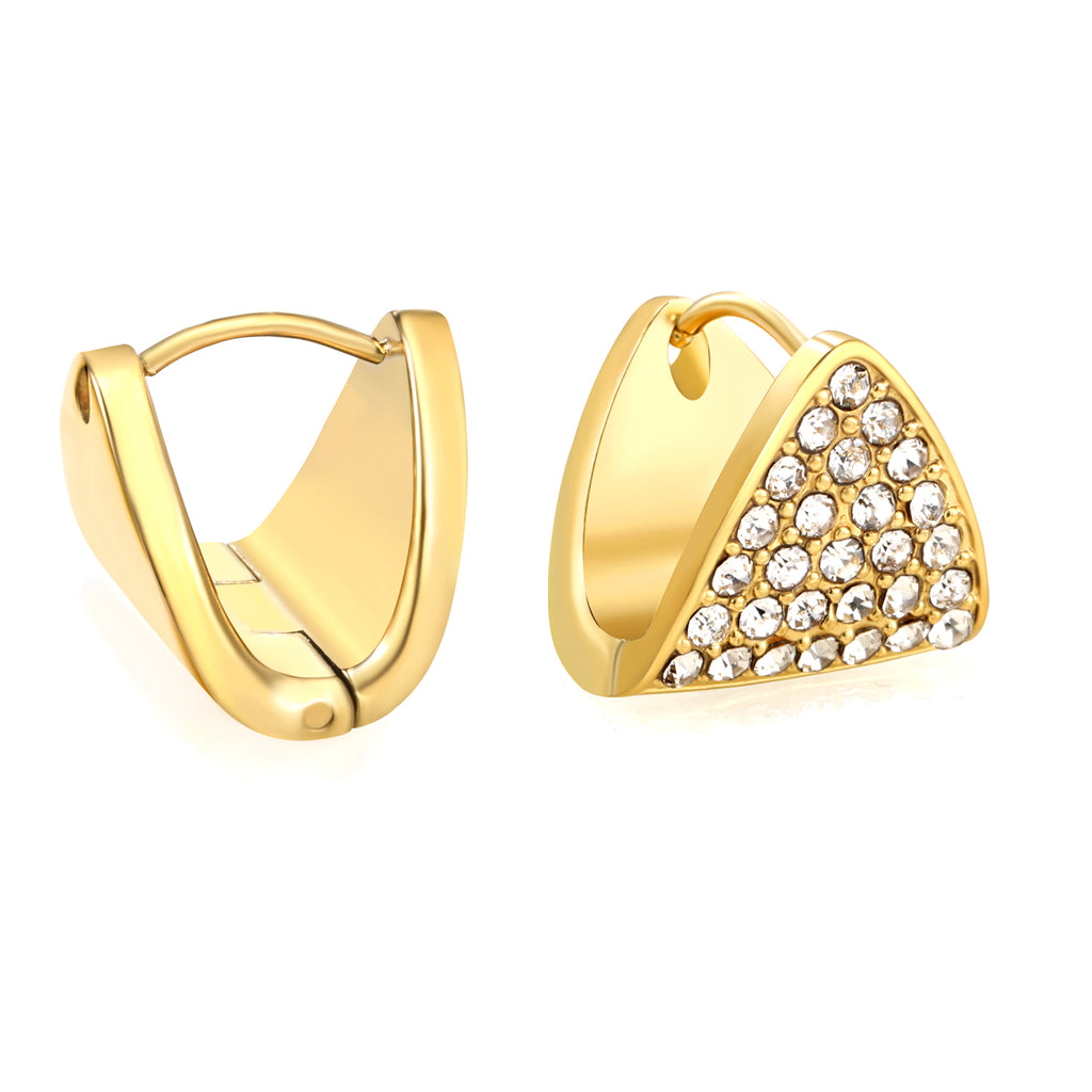 12.8*13.2mm triangle dumplings with white diamonds earrings steel color / gold color