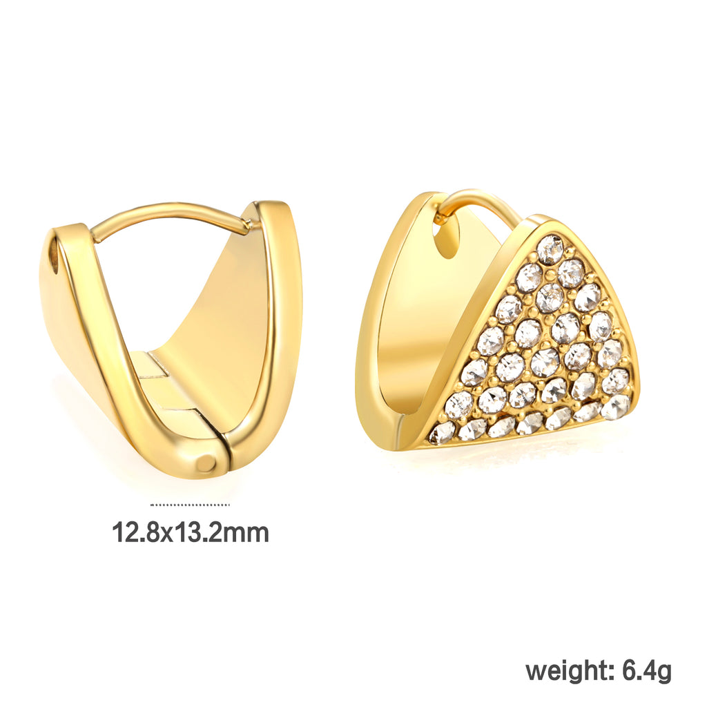 12.8*13.2mm triangle dumplings with white diamonds earrings steel color / gold color