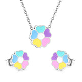 Colorful Flowers Set Steel/Gold Earrings:10.4*10.4mm Pendant:12.2*11.8mm 0.3 Cross Chain 42+5cm+6mm Round Plaque