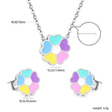 Colorful Flowers Set Steel/Gold Earrings:10.4*10.4mm Pendant:12.2*11.8mm 0.3 Cross Chain 42+5cm+6mm Round Plaque