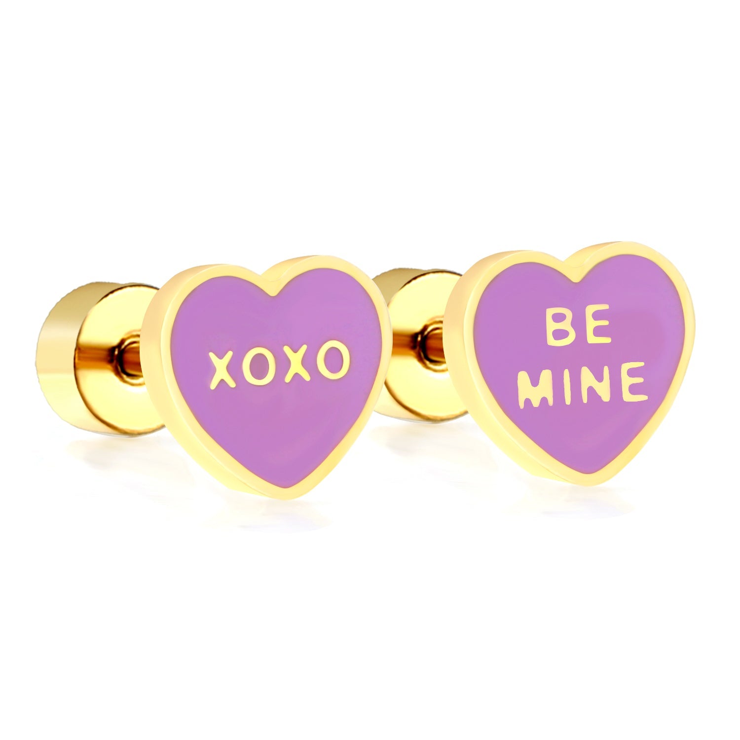 Screw plug 0.8*8mm pin 7*6.3mm heart with purple oil drop earrings gold color asonjewelry