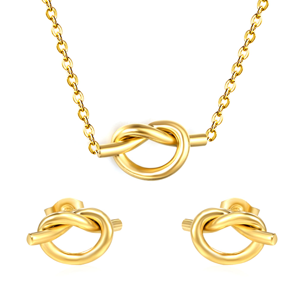 Knotting Set Gold Earrings: 16.8*8.6mm Pendant: 16.8*8.6mm0.35 Cross Link Chain 42+5cm+6mm Round Tail Plaque