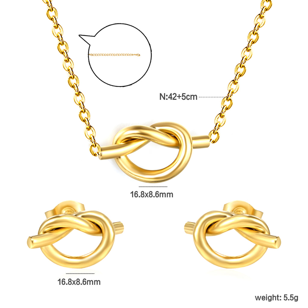 Knotting Set Gold Earrings: 16.8*8.6mm Pendant: 16.8*8.6mm0.35 Cross Link Chain 42+5cm+6mm Round Tail Plaque