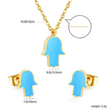 Glossy set Gold/light blue Earrings: 8.7*10.8mm Pendant: 10.7*13.6mm 0.3 cross chain 40+5cm+6mm round plate