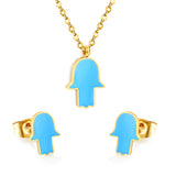 Glossy set Gold/light blue Earrings: 8.7*10.8mm Pendant: 10.7*13.6mm 0.3 cross chain 40+5cm+6mm round plate