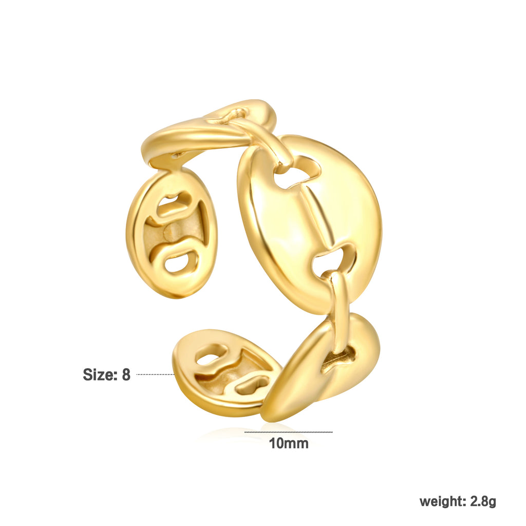 Golden Oval Link SS Open Ring (Minimalist Design)