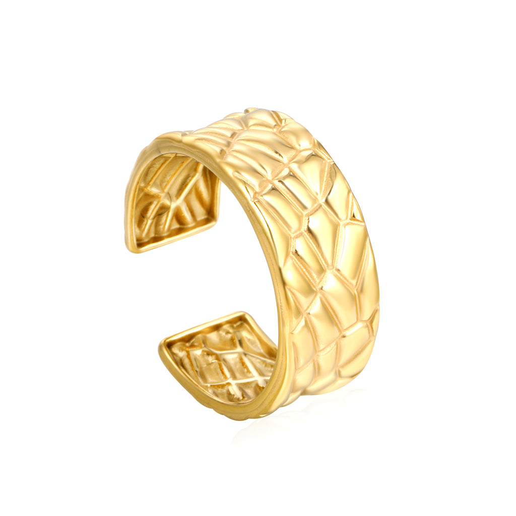 Golden Woven Pattern SS Open Ring (Textured Braided)