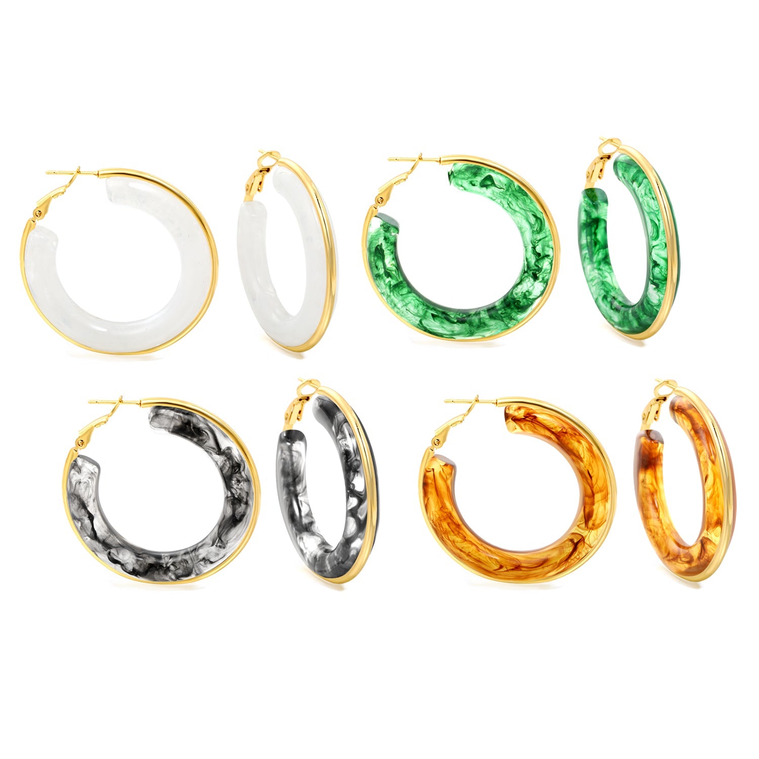 Round with White & Black & Green & Coffee Resin Loop Earrings 6.1*41.5mm asonjewelry