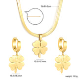 Four Leaf Clover Necklace Earring Set Gold Earrings: 15.8*18.3mm Pendant: 15.8*18.3mm3.2 Push Dense Chain 40+5cm+6mm Round Tail Plaque