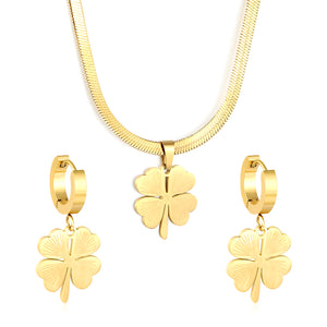 Four Leaf Clover Necklace Earring Set Gold Earrings: 15.8*18.3mm Pendant: 15.8*18.3mm3.2 Push Dense Chain 40+5cm+6mm Round Tail Plaque