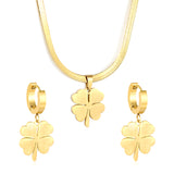 Four Leaf Clover Necklace Earring Set Gold Earrings: 15.8*18.3mm Pendant: 15.8*18.3mm3.2 Push Dense Chain 40+5cm+6mm Round Tail Plaque