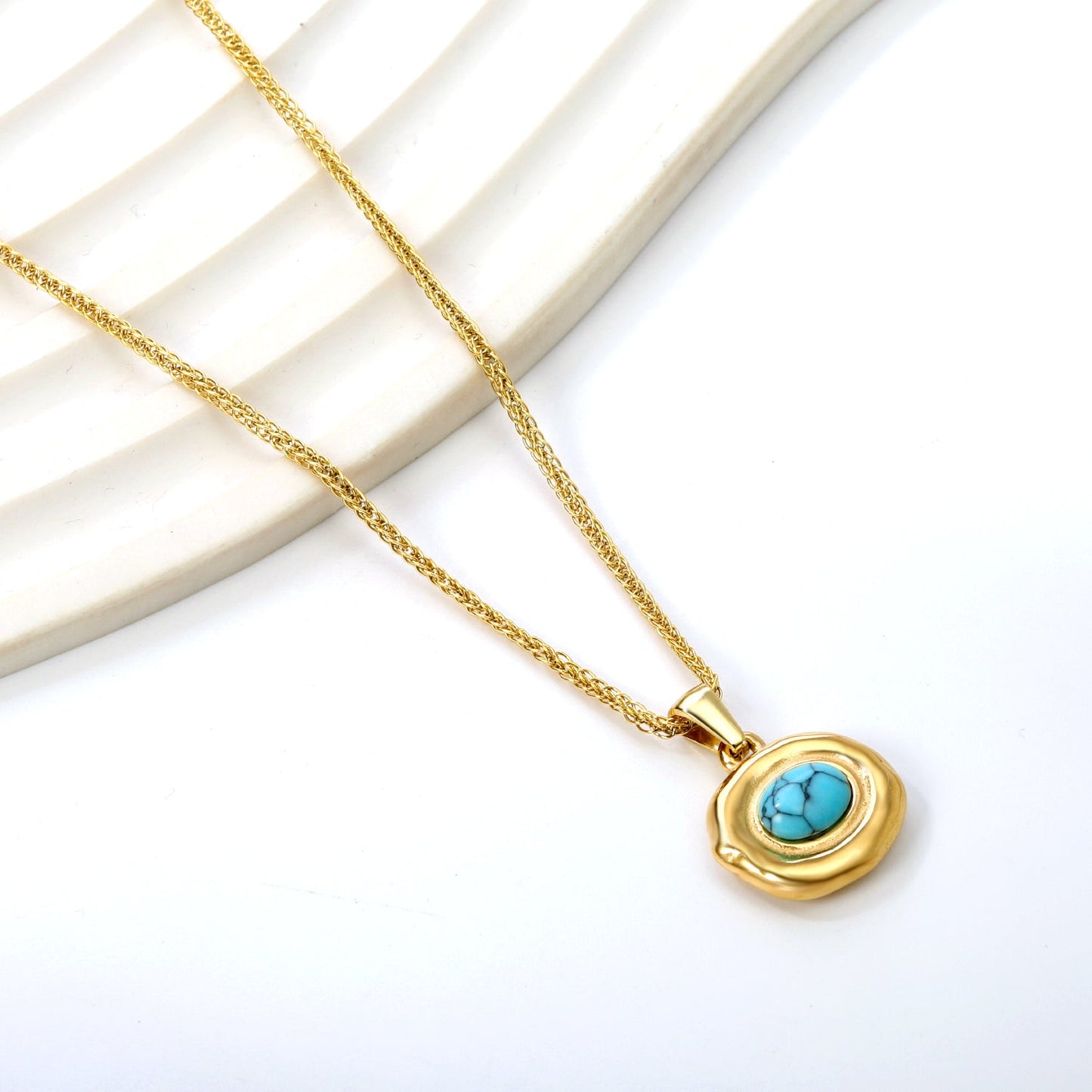 Oval shaped with oval blue turquoise pendant 16.2*14mm necklace 45+5cm asonjewelry