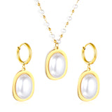 Pearl Necklace Earrings Set Gold Earrings: 16.3*23.6mm Pendant: 16.3*23.6mm 3mm Pearl + 1.9mm Steel Bead Chain 40+5cm+6mm Round Tail Plaque