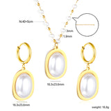 Pearl Necklace Earrings Set Gold Earrings: 16.3*23.6mm Pendant: 16.3*23.6mm 3mm Pearl + 1.9mm Steel Bead Chain 40+5cm+6mm Round Tail Plaque