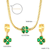 Quadruple Leaf Zirconia Necklace Earrings Set Gold Earrings: 13.4*13.6mm Pendant: 12.1*12.1mm3.8mm Gold Dragon Chain 40+5cm+11.2*3.7mm Square Tail Plaque