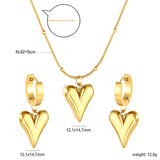 Pointed Heart Set Gold Earrings: 12.1*14.7mm Pendant: 12.1*14.7mm0.9 Round Snake Chain 42+5cm+6mm