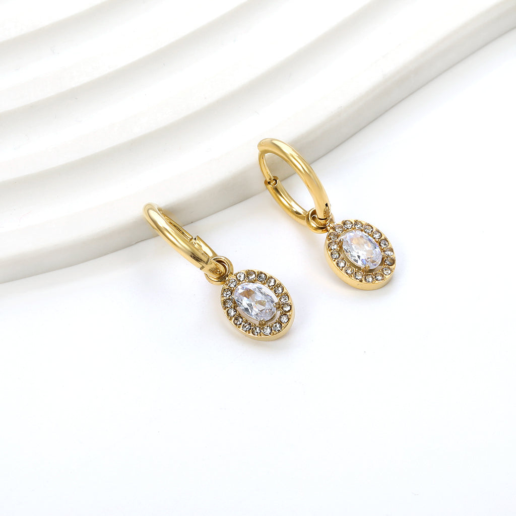 2x14.3mm Circle with Oval White&Red&Pink&Blue&Green Diamonds+White Diamond Hoop Earrings 8.4*10.2mm