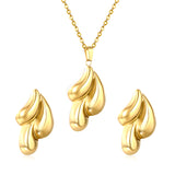 Oiled Concave & Convex Faceted Triple Teardrops Set Gold Earrings: 17.9*29.5mm Pendant: 17.4*30.2mm 0.35 Crucifixion Chain 42+5cm+6mm Round Tabs