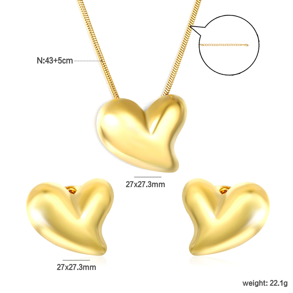 Love Set Steel/Gold/Mixed Earrings: 27*27.3mm Pendant: 27*27.3mm 1.6 Round Snake Chain 43+5cm+6mm Round Tail Tag